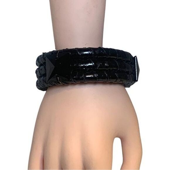 Ted Rossi NYC Black Gold Wrapped Leather Faceted Big Bead Statement Bracelet 7.5 - Picture 5 of 11